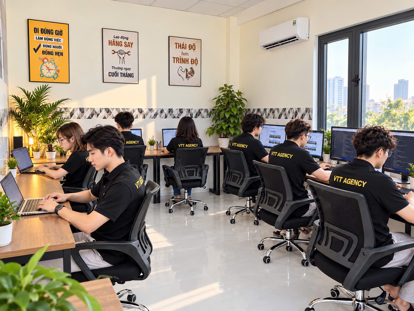 Đội ngũ VTT Agency triển khai công việc tại văn phòng